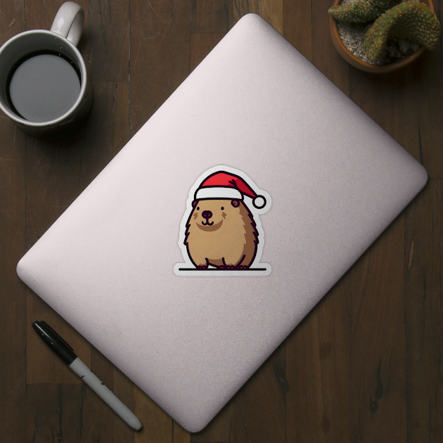 Cute Christmas Capybara in Santa hat by beangeerie